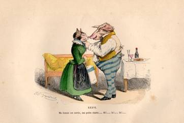 1867 Grandville Illustration Antique Print French Political Social Cartoon Les Métamorphoses du Jour by J.J Grandville Animal Caricature Art