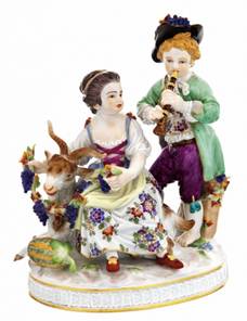 Herbst Gruppe, bunt und gold staffiert, H 18 cm