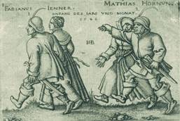 Hans Sebald Beham - 2 Bll.: Apostel und Bauerntanz (Januar und Februar)